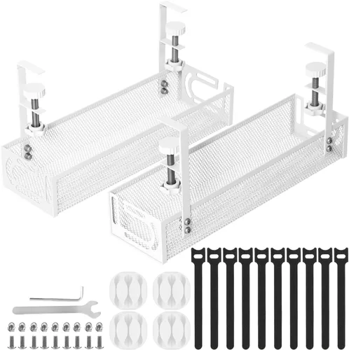 Miniatura 11 de Bandeja de gestión de cables para debajo del escritorio, gestión de cables debajo del escritorio sin taladro, bandeja de gestión de cables con Negro