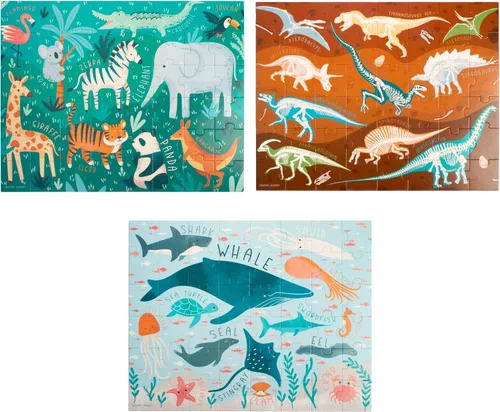 Miniatura 6 de Stephen Joseph, Rompecabezas educativo con bote, rompecabezas de animales de 48 piezas, rompecabezas de animales de aprendizaje para niños de 3 a 5