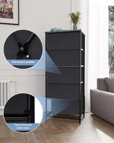 Miniatura 7 de Crestlive Products Torre de almacenamiento vertical para vestidor - Estructura resistente de acero, parte superior de madera, cajones de tela Negro