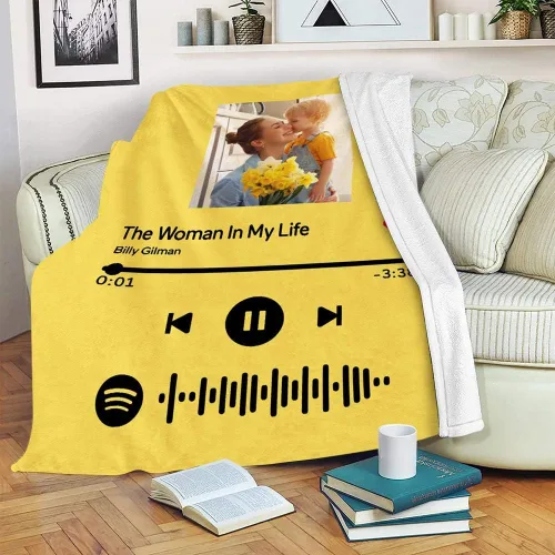Miniatura 17 de Manta personalizada con escaneo de imágenes, código de Spotify, foto negra, manta de forro polar personalizada, manta suave para cuna, manta