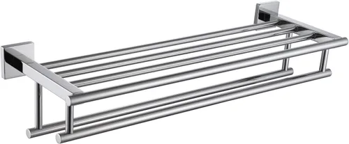 Miniatura 9 de KOKOSIRI Estante para Toallas de Baño, Porta Toallas de 32 Pulgadas con Barras de Toallas Dobles Montado en Pared, Acero Inoxidable Pulido Cromado