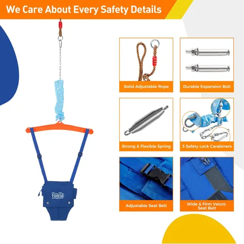 Miniatura 3 de FUNLIO Jersey de bebé con gancho de techo para 6 a 24 meses, puente de puerta de bebé para jugar en interiores y exteriores, puerta de puente azul
