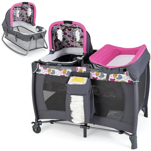 HONEY JOY Empaca y juega con el moisés, paquete central de guardería infantil y juega con cuna y juguetes colgantes para recién nacidos, bolsa de