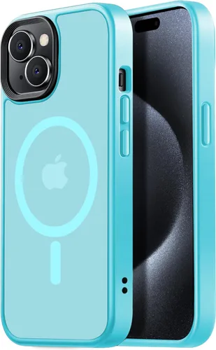 Miniatura 16 de Tigowos - Funda magnética para iPhone 15, resistente a las caídas, sensación de piel mate, a prueba de golpes, delgada, negro mate