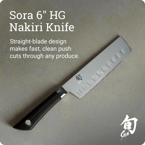 Miniatura 2 de Shun Sora - Cuchillo Nakiri de tierra hueca de 6 pulgadas, cuchillo japonés hecho a mano, borde de acero VG10 y hoja de acero inoxidable 420J, mango