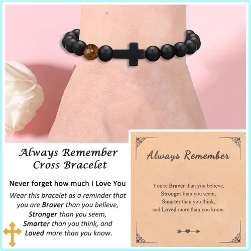 Miniatura 6 de To Mens Boys Beaded Cross Bracelet Gifts for Dad, Bonus Dad, Uncle, Son, Nephew, Grandson - Fathers Day Birthday Christmas Gifts First Communion