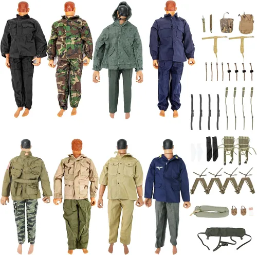 Miniatura 7 de SIXPOINTS 50 Piezas Ropa Militar Camuflaje a Escala 1/6 y Pantalones y Accesorios de Bolsa Compatibles con Cuerpo de Figura de Acción Militar 50