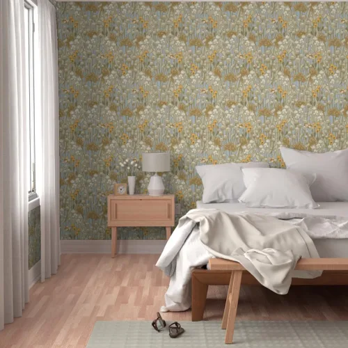 Miniatura 5 de Spoonflower Papel tapiz para despegar y pegar - Amapola Campo Pájaros Crema Neutral Naturaleza Taupe Papel pintado extraíble personalizado