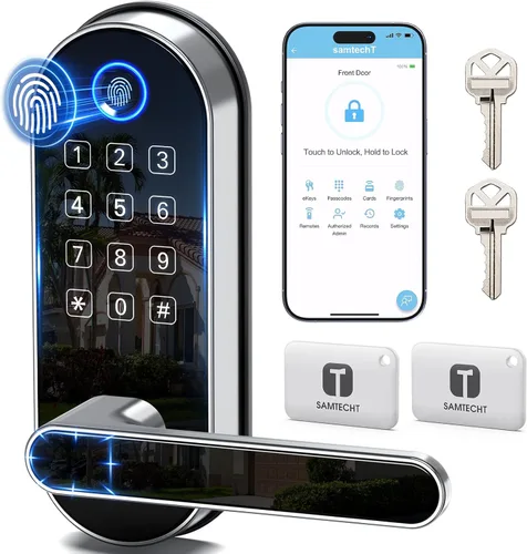 Miniatura 9 de Cerradura inteligente de huellas dactilares Bluetooth con mango y teclado. Se adapta a la mayoría de puertas de EE. UU., instalación de bricolaje