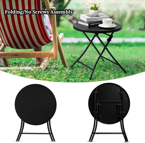 Miniatura 4 de Mesa auxiliar para exteriores, mesa auxiliar redonda plegable de metal, resistente a la intemperie, mesa decorativa de patio pequeño para porche