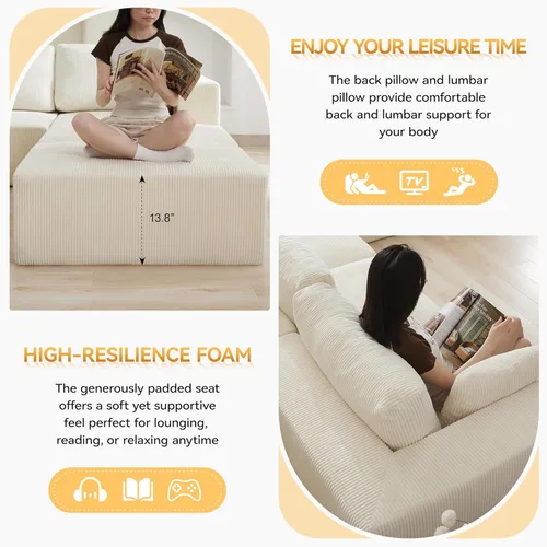 Miniatura 5 de Sofá modular Cloud de 3 plazas sin hueso de 115 pulgadas para habitación familiar, sofá sin espinas comprimida de espuma viscoelástica con asiento