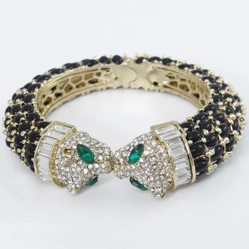 Miniatura 3 de EVER FAITH Cristal austriaco adorable besos leopardo animal pulsera oro