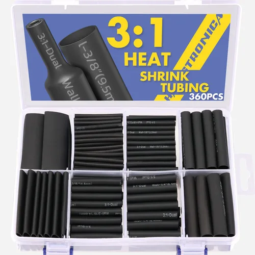 haisstronica 360 tubos termorretráctiles, relación 3:1, kit de tubos termorretráctiles marinos con forro adhesivo, 8 tamaños (3/32-5/8 pulgadas),