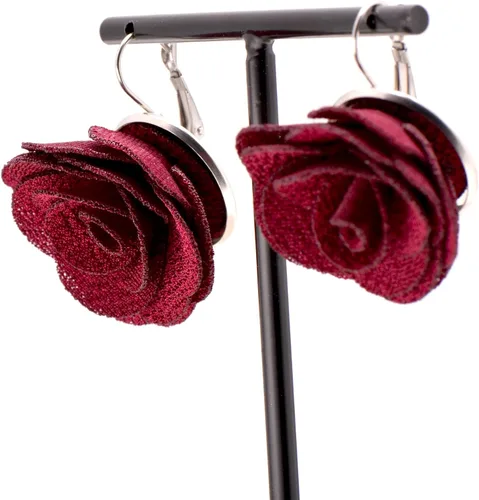 Miniatura 5 de Joseph Brother - Aretes de rosas grandes para mujer, con cierre de palanca, color rojo vino