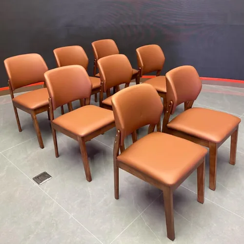 Miniatura 8 de YVYKFZD Wooden Dining Chairs Set, Leather Dining Room Chair, Upholstered Kitchen Chairs with Curved Backrest, Armless Living Room Chair, for Bedroom
