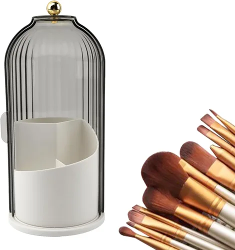Miniatura 8 de Soporte para brochas de maquillaje con tapa, organizador de herramientas cosméticas de apertura deslizante giratoria de 360°, organizador de brochas