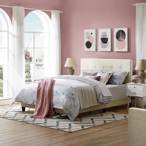Miniatura 6 de Modway Melanie - Cama Queen con plataforma capitonada tapizada de terciopelo de alto rendimiento, color gris