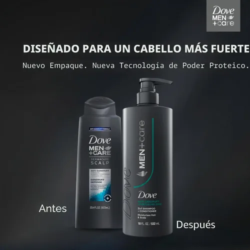 Miniatura 3 de Dove Men+Care - Champú 2 en 1 + acondicionador 1 unidad de defensa contra la caspa para hidratar el cabello y el cuero cabelludo, con piritiona