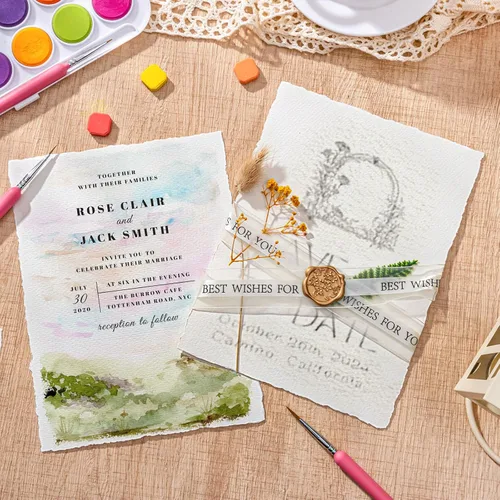Miniatura 6 de Prudiut 50 hojas de papel de acuarela de 6 x 8 pulgadas, 160 GSM con borde deckled borde, papel hecho a mano con textura rugosa para invitaciones