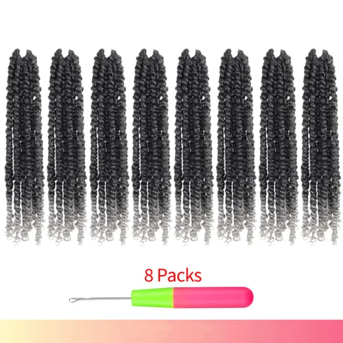 Miniatura 6 de BOHOBABE Cabello de Ganchillo Pre-retorcido Passion Twist de 14 Pulgadas Cabello Corto Ombré Gris Pre-enrollado de Ganchillo Passion Twist para Gris
