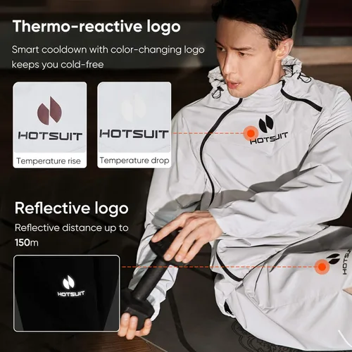 Miniatura 4 de HOTSUIT Chaqueta de sudor de traje de sauna para hombre de alta tecnología para fitness, logotipo sensible a la temperatura, lavable a máquina