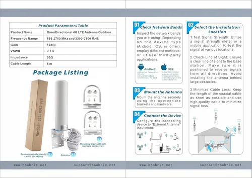Miniatura 8 de Antena 4G LTE/5G 10dBi Antena omnidireccional para exteriores de alta ganancia 698-2700 3300-3800MHz SMA 16.4 pies Cable de baja pérdida TS9