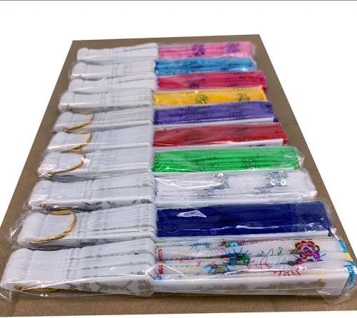 Miniatura 6 de 10 abanicos de mano plegables de tela colorida con patrón de pavo real, abanicos de mano plegables españoles para regalos de boda, decoración