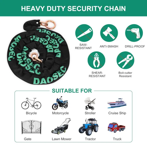 Miniatura 6 de Cadena de máxima seguridad de 10 pies – Acero de boro endurecido de 3/8 pulgadas (0.354 in) – Resistente antirrobo para motocicleta, bicicleta, ATV