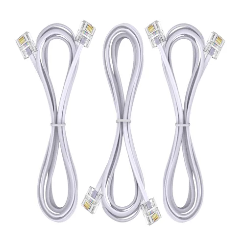 Miniatura 13 de Paquete de 3 cables de extensión de teléfono de 1 pie con enchufes RJ11 6P4C estándar para teléfono fijo y fax (3, negro, 1 pie)