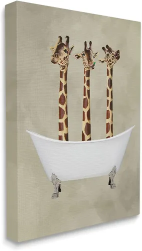 Miniatura 2 de Stupell Industries Lienzo decorativo de gran tamaño con diseño de tres jirafas en una bañera, 24 x 1.5 x 30 pulgadas, multicolor