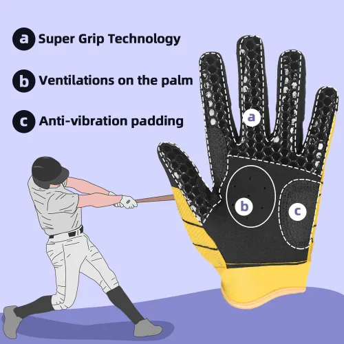 Miniatura 3 de Seibertron B-A-R PRO 2.0 - Guantes insignia de bateo para béisbol, sóftbol y Teeball, con super agarre, ajuste de dedo, múltiples tamaños 11 + 5