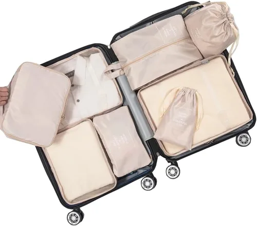 Miniatura 2 de Bycc Bynn Cubos de equipaje para maleta, bolsas de almacenamiento de equipaje, 8 unidades (beige)