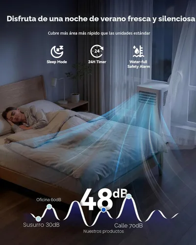 Miniatura 5 de Feelfunn Aire acondicionado portátil de 8000 BTU, 3 en 1, enfría 350 pies cuadrados, CA silenciosa con ventilador y deshumidificador, pantalla LED