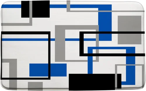 Alfombra de baño geométrica azul, negro, blanco, gris, geométrica, moderna, cuadrada, a rayas, para baño, cocina, inodoro, 16 x 24 pulgadas