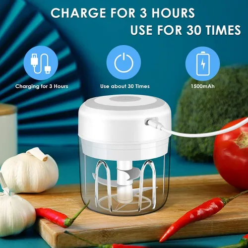 Miniatura 3 de Mini picadora eléctrica de ajo, procesador de alimentos portátil, picadora de verduras y cebolla, picadora de carne inalámbrica con carga USB