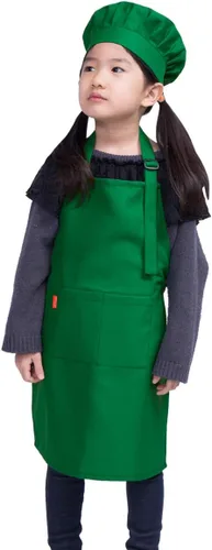 Miniatura 11 de Juego de delantal y gorro de chef para niños, delantal ajustable con babero para niños con 2 bolsillos. Lindo delantal de cocina para niños y niñas