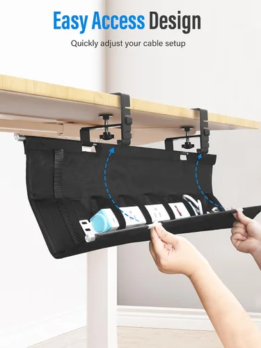 Miniatura 4 de Cinati - Bandeja grande de organización de cables para debajo del escritorio, organizador de cables para debajo del escritorio, sin taladros, Negro