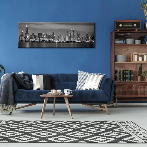 Miniatura 4 de Wieco Art - Skyline del Centro de Chicago en Blanco y Negro, Impresiones en Lienzo de Arte Moderno de Paisaje Urbano para Decoración de Pared