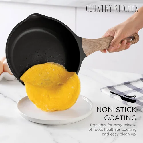 Miniatura 5 de Country Kitchen Juego de ollas y sartenes antiadherentes, juego de utensilios de cocina de aluminio fundido con utensilios, juego de cocina