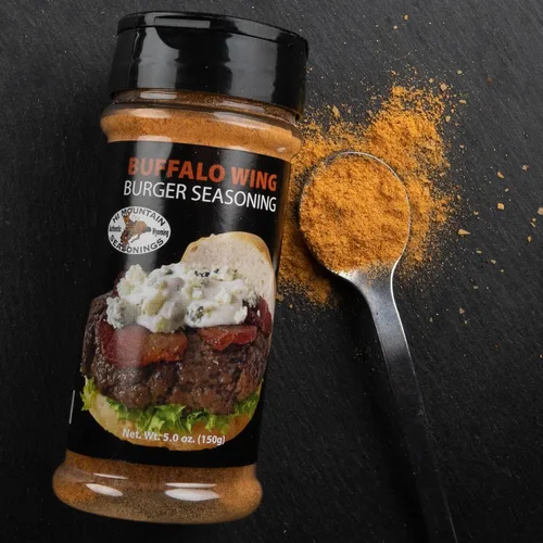 Miniatura 2 de Hi Mountain Condimento gourmet para hamburguesas Mezcla de alas de búfalo Bondad picante, picante y salada con un toque de ajo Condimento
