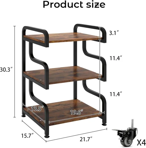 Miniatura 2 de Natwind - Soporte de impresora de 3 niveles con ruedas, carrito de almacenamiento móvil, estante de pie multiusos para reproductor multimedia