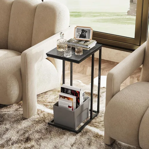 Miniatura 6 de WLIVE Mesa auxiliar negra, mesa auxiliar en forma de C para dormitorio, oficina en casa, dormitorio, mesa de sofá de sala de estar, mesa de bandeja