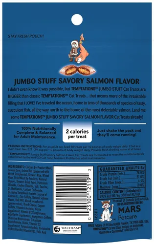 Miniatura 3 de TEMPTATIONS Jumbo Stuff Crunchy and Soft Cat Treats Savory Salmon Flavor, bolsa de 2.5 onzas (paquete de 12)