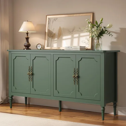 Miniatura 17 de FansaFurn Aparador con 4 Puertas, Mesa Consola de Mediados de Siglo con Estantes Ajustables, Gabinete Decorativo para Entrada, Sala de Estar, Gris