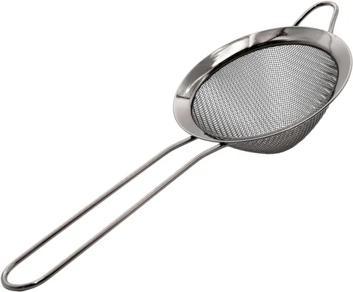 Colador de malla fina negra – Tamiz de mano de acero inoxidable 304, filtro de cocina pequeño para hornear, té y cóctel (8.3 pulgadas)