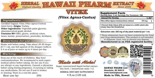 Miniatura 2 de Extracto líquido Vitex, tintura orgánica Vitex (Vitex Agnus-Castus), suplemento herbario, Hawaii Pharm, fabricado en EE. UU., 2 x 32 onzas líquidas