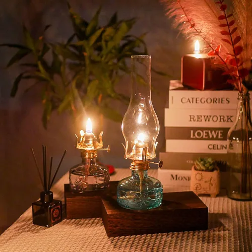 Miniatura 6 de Lámpara de aceite pequeña para chimenea, base de 2 1/8 pulgadas por 7 1/8 pulgadas de altura, pantalla de lámpara de queroseno, lámpara de huracán
