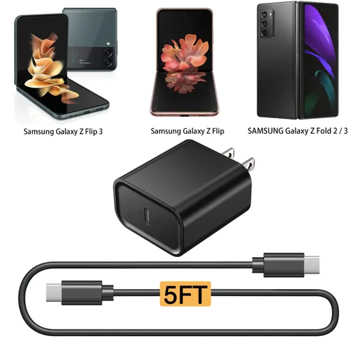 Miniatura 2 de Cargador de pared rápido USB C PD de 18 W de repuesto para Samsung Galaxy Z Flip 7/7 FE/6/5/4/3, Z Fold 7/6/5/4/3/2 5G teléfono con cable de carga