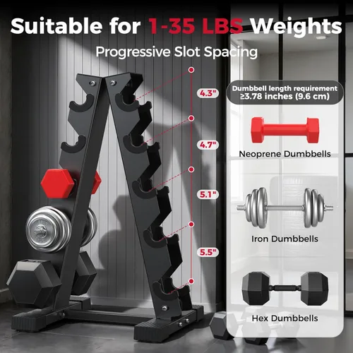 Miniatura 4 de Soporte para mancuernas solamente, soporte de pesas para mancuernas, marco en A, compacto para gimnasio en casa, ahorro de espacio