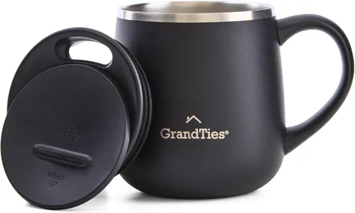 GRANDTIES 11oz Insulated Coffee Mug with Sliding Lid, Wine-Glass Shape Thermal Tumbler with Double Walled Vacuum Stainless Steel to Keeps Beverages